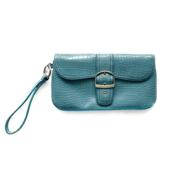 Blue Faux Crocodile Wristlet - Picture 1 of 7